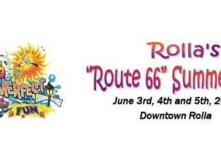 Promotional banner for Rolla's "Route 66" Summer event on June 3rd, 4th, and 5th in Downtown Rolla.