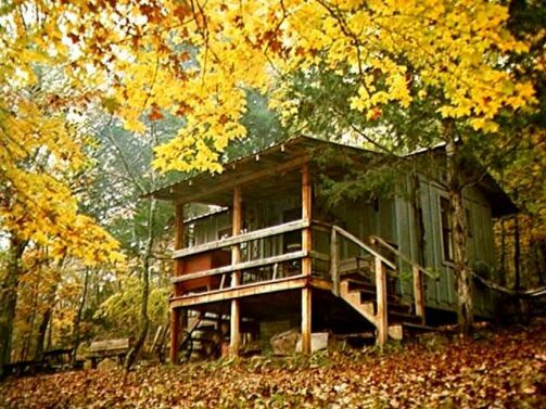 view of Line Camp Cabin in the fall